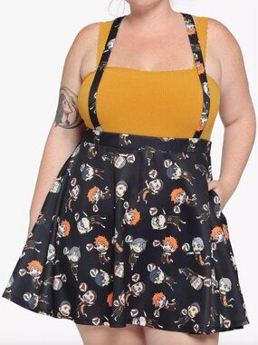 Haikyu!! Chibi Characters Hot Topic Suspender Skater Skirt Black Plus sz 3X NWT